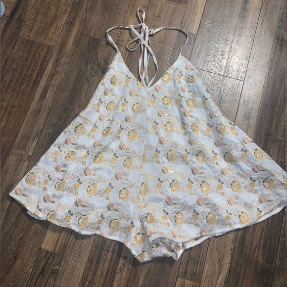 Floral free people brocade gold cream romper Chiara Playsuit NWOT spring revolve - Picture 16 of 16